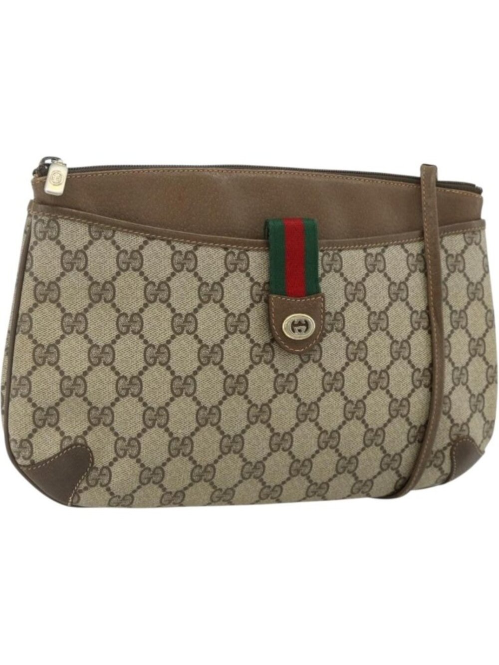 GUCCI GG Supreme Web Sherry Line Bag PVC Beige Red 904 02 026